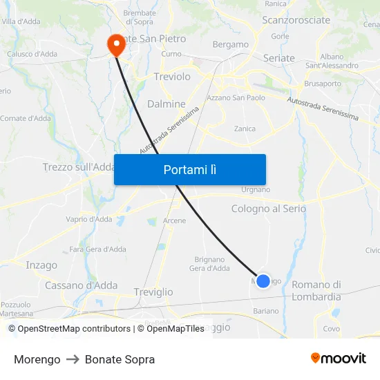 Morengo to Bonate Sopra map