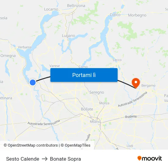 Sesto Calende to Bonate Sopra map