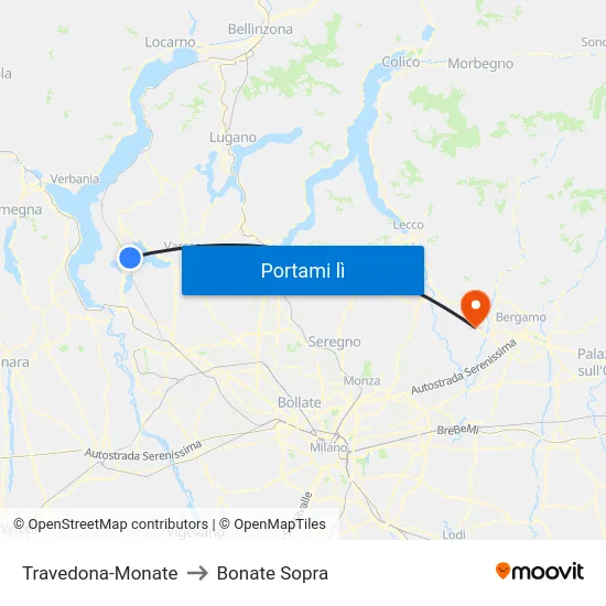 Travedona-Monate to Bonate Sopra map