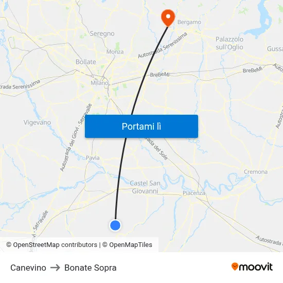 Canevino to Bonate Sopra map