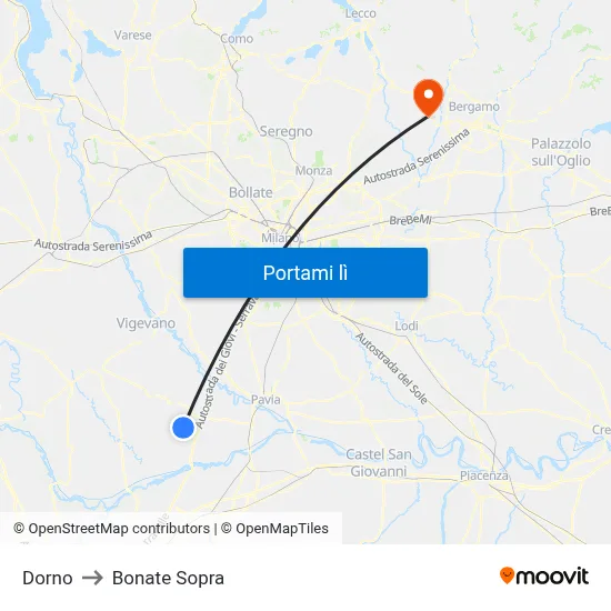 Dorno to Bonate Sopra map