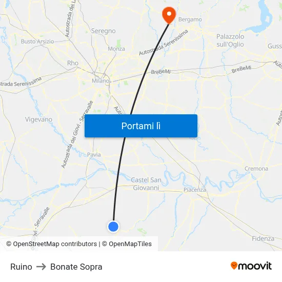 Ruino to Bonate Sopra map