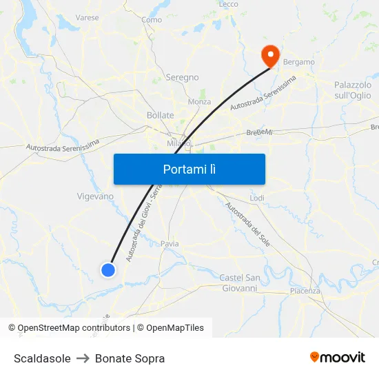 Scaldasole to Bonate Sopra map