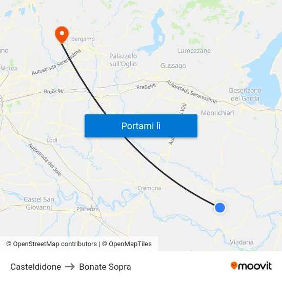 Casteldidone to Bonate Sopra map