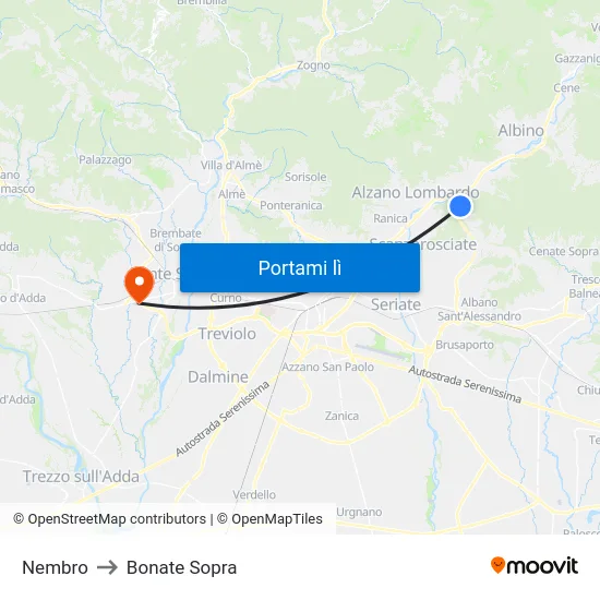 Nembro to Bonate Sopra map