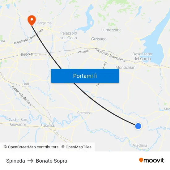 Spineda to Bonate Sopra map
