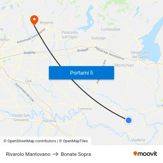 Rivarolo Mantovano to Bonate Sopra map