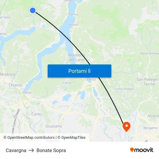 Cavargna to Bonate Sopra map