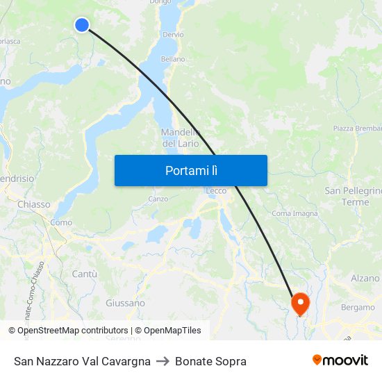 San Nazzaro Val Cavargna to Bonate Sopra map