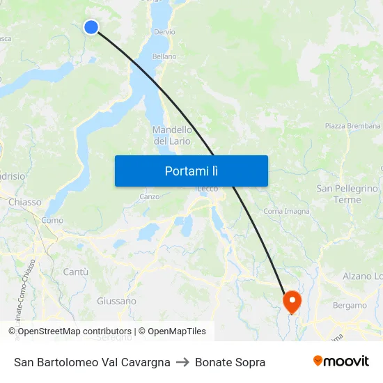 San Bartolomeo Val Cavargna to Bonate Sopra map