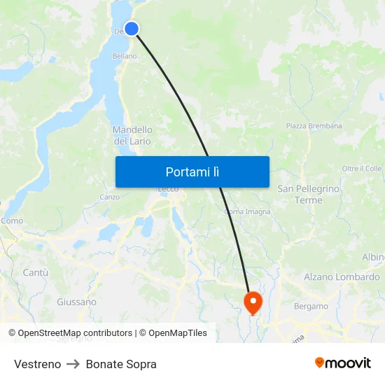 Vestreno to Bonate Sopra map