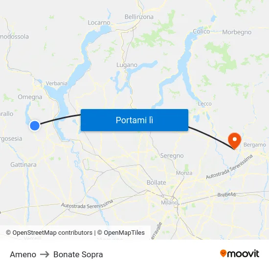 Ameno to Bonate Sopra map
