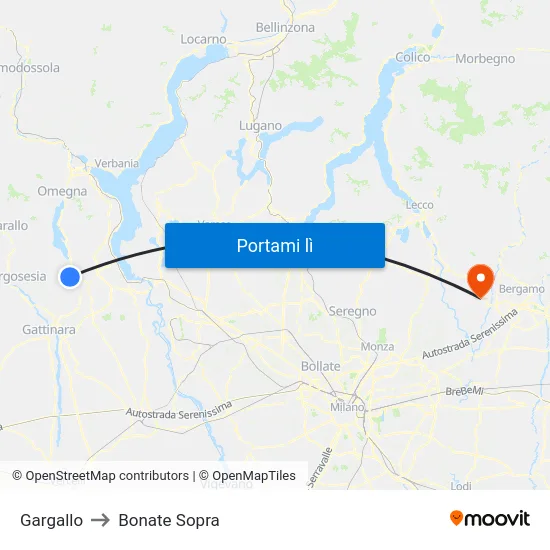 Gargallo to Bonate Sopra map