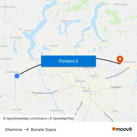 Ghemme to Bonate Sopra map