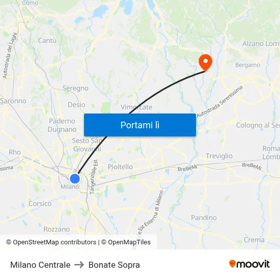 Milano Centrale to Bonate Sopra map