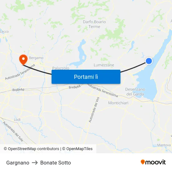 Gargnano to Bonate Sotto map