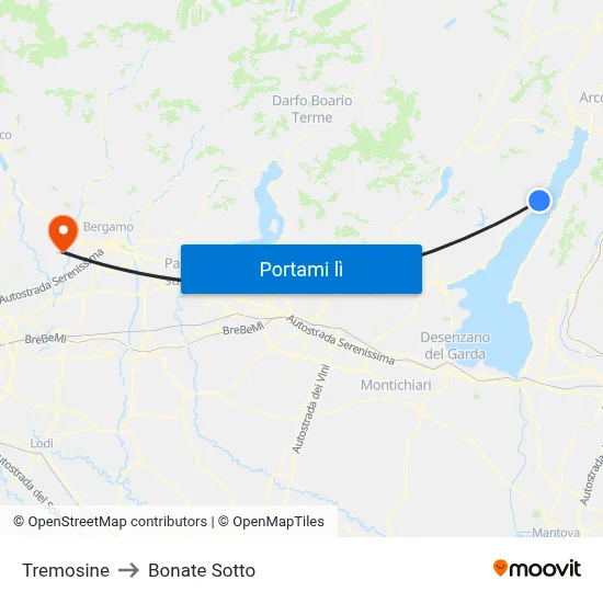 Tremosine to Bonate Sotto map