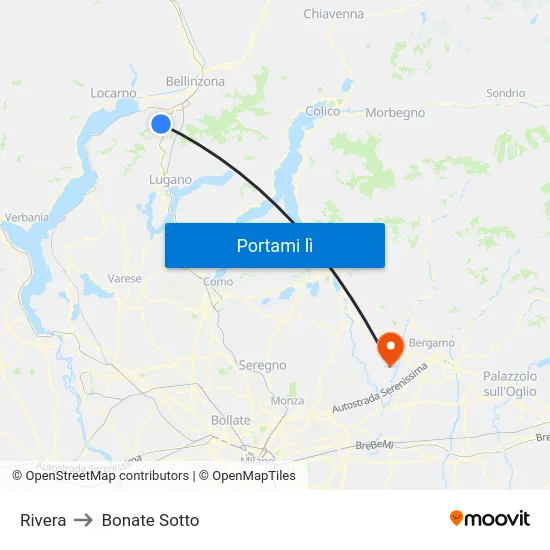 Rivera to Bonate Sotto map