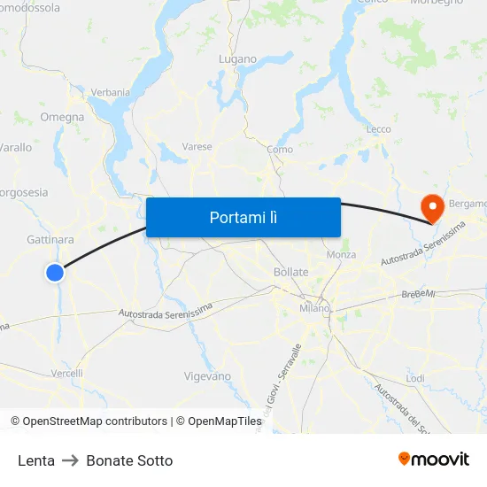 Lenta to Bonate Sotto map