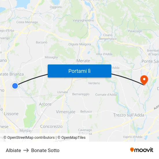 Albiate to Bonate Sotto map