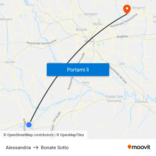 Alessandria to Bonate Sotto map