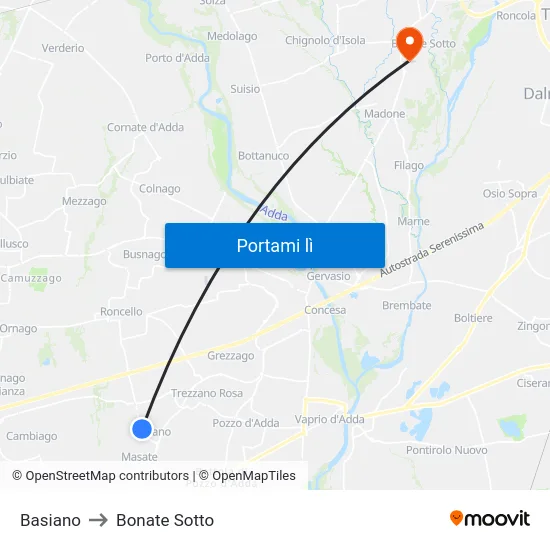 Basiano to Bonate Sotto map