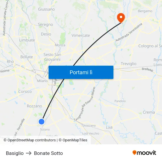 Basiglio to Bonate Sotto map