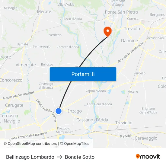 Bellinzago Lombardo to Bonate Sotto map