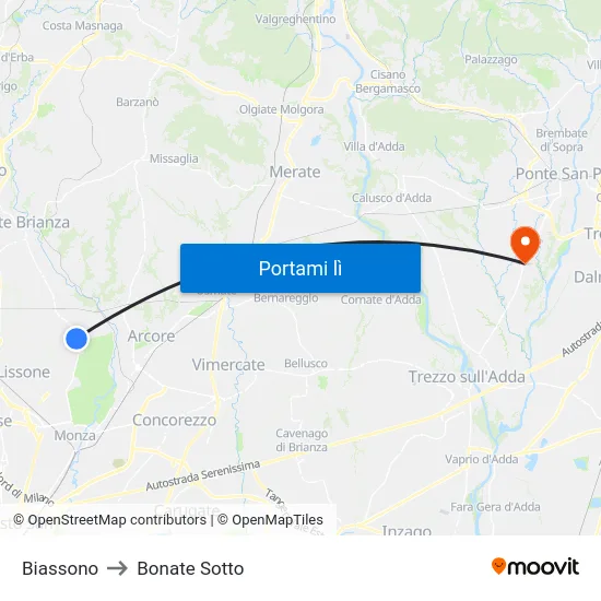 Biassono to Bonate Sotto map