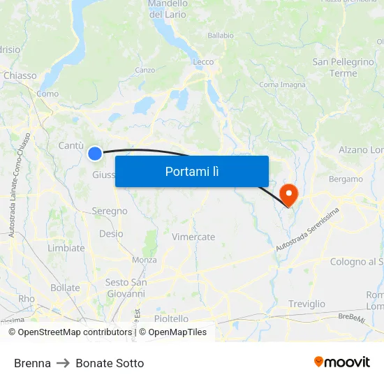 Brenna to Bonate Sotto map