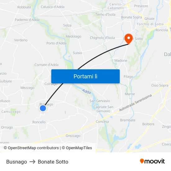 Busnago to Bonate Sotto map