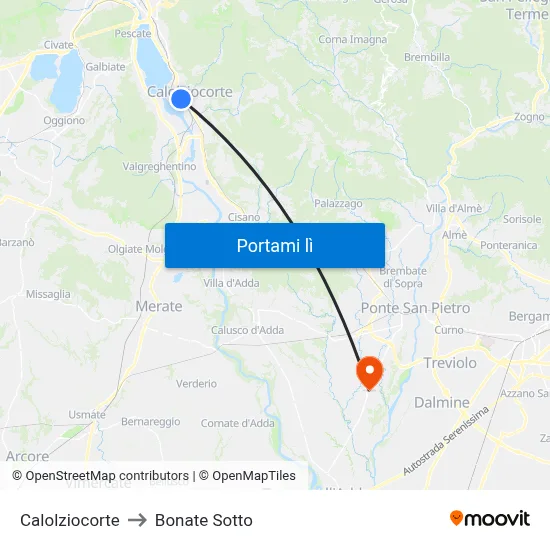 Calolziocorte to Bonate Sotto map