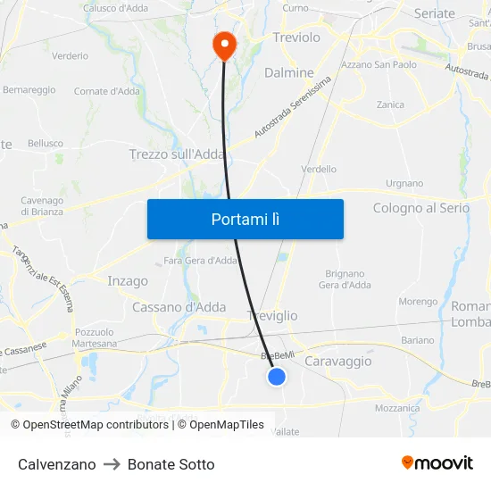 Calvenzano to Bonate Sotto map