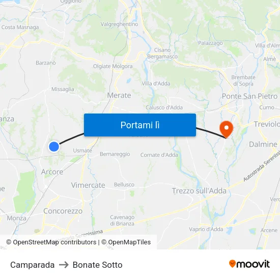Camparada to Bonate Sotto map