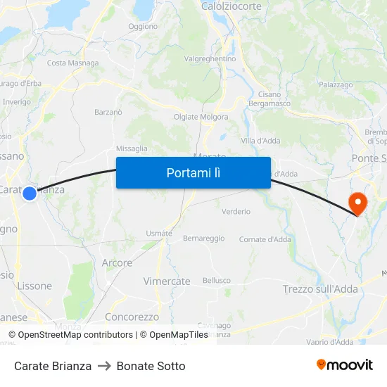Carate Brianza to Bonate Sotto map