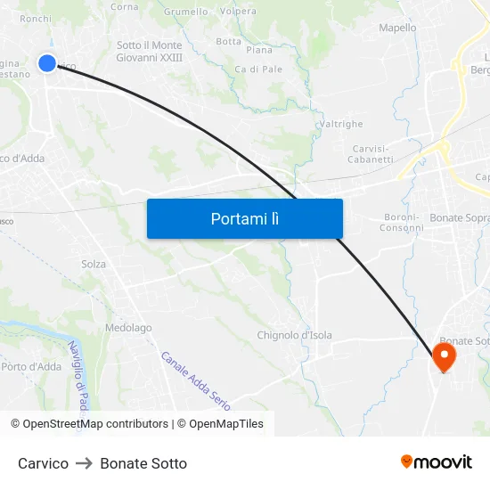 Carvico to Bonate Sotto map