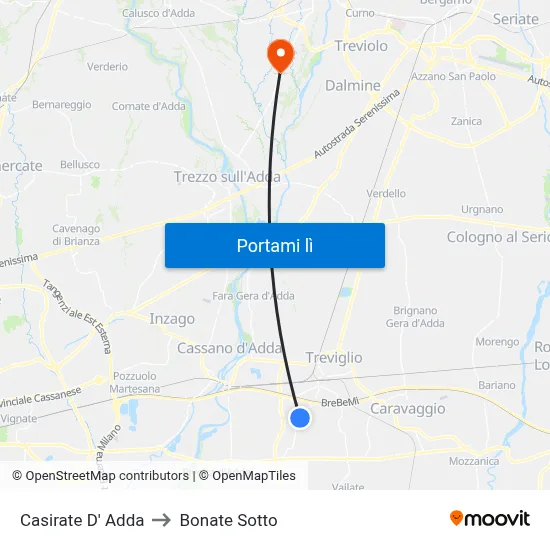 Casirate D' Adda to Bonate Sotto map