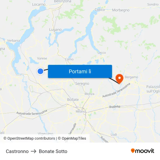 Castronno to Bonate Sotto map