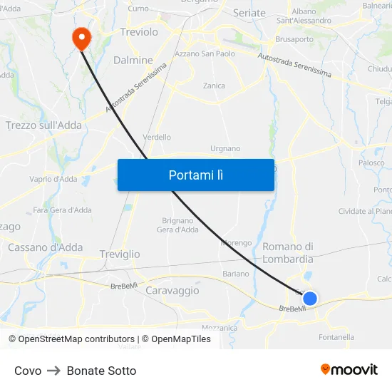 Covo to Bonate Sotto map