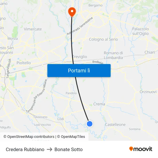 Credera Rubbiano to Bonate Sotto map