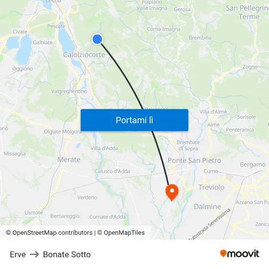 Erve to Bonate Sotto map