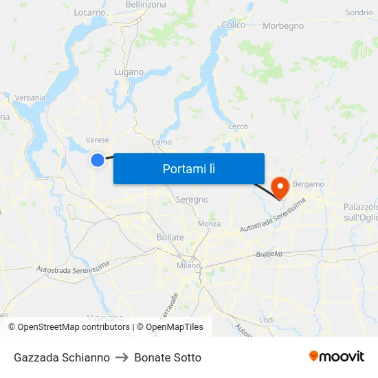Gazzada Schianno to Bonate Sotto map