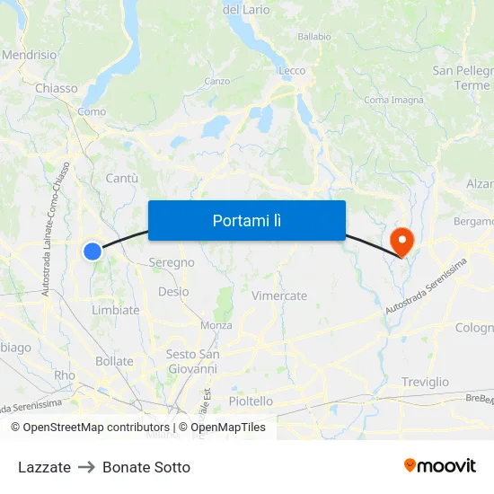 Lazzate to Bonate Sotto map