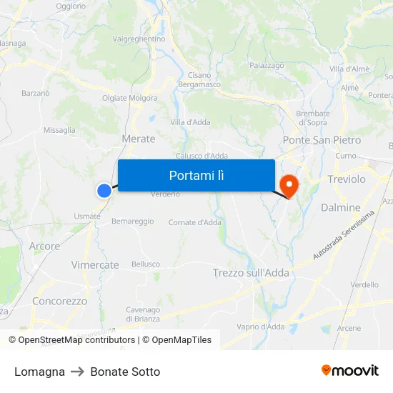 Lomagna to Bonate Sotto map