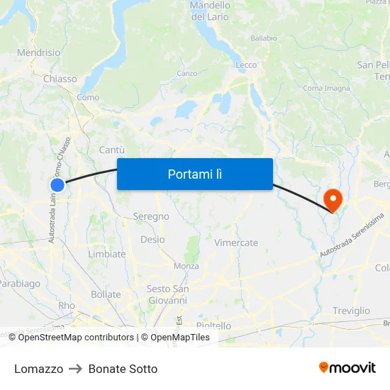 Lomazzo to Bonate Sotto map