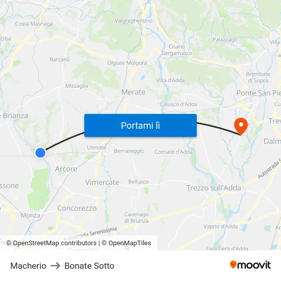 Macherio to Bonate Sotto map