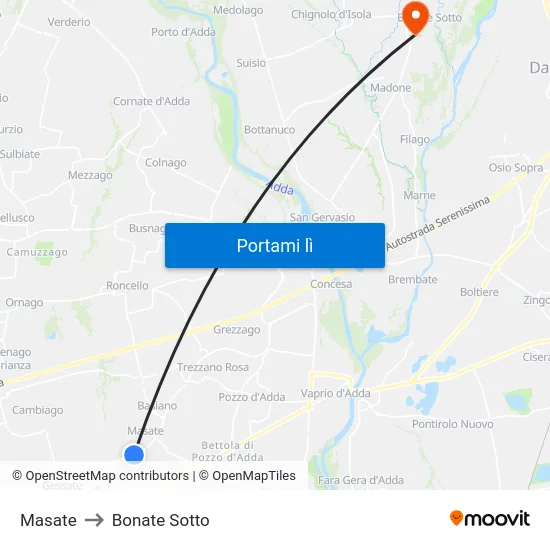 Masate to Bonate Sotto map