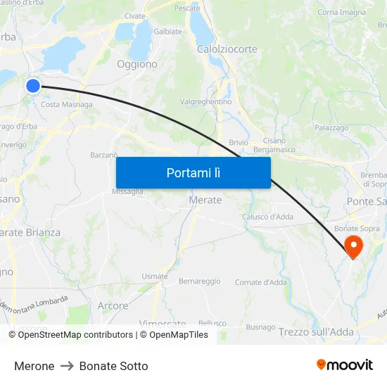 Merone to Bonate Sotto map