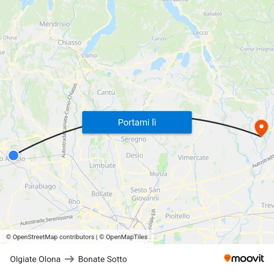 Olgiate Olona to Bonate Sotto map