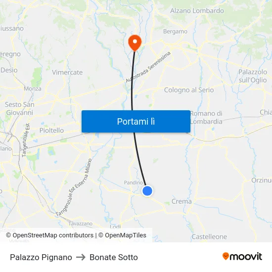 Palazzo Pignano to Bonate Sotto map